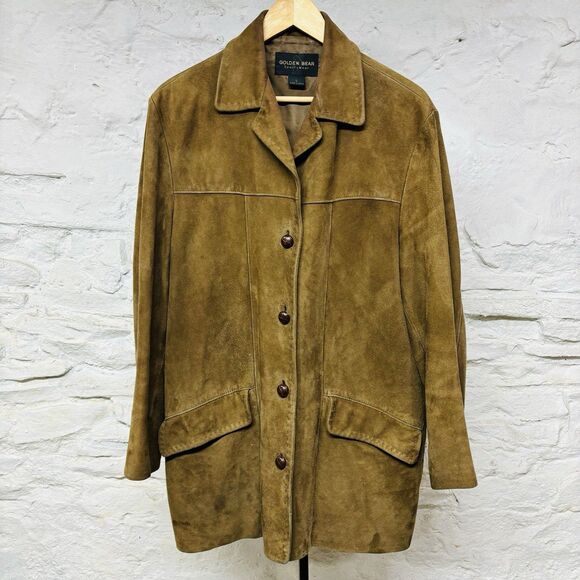 Golden Bear San Francisco Suede Leather Button Front Jacket Women’s Large Brown - Picture 1 of 11